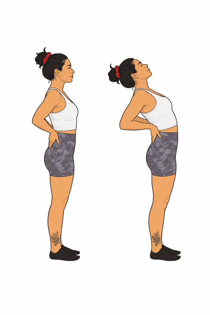 Standing back extension with hands on the low back, a desk-friendly move for herniated disc relief